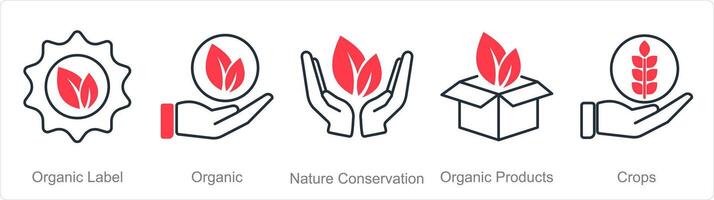 une ensemble de 5 biologique agriculture Icônes comme biologique étiqueter, BIO, la nature préservation vecteur