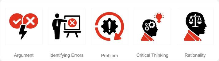 une ensemble de 5 critique en pensant Icônes comme argument, identifiant les erreurs, problème vecteur