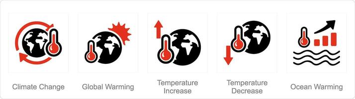 une ensemble de 5 climat changement Icônes comme climat changement, global échauffement, Température augmenter vecteur