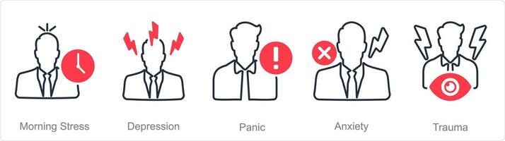 une ensemble de 5 mental santé Icônes comme Matin stress, dépression, panique vecteur