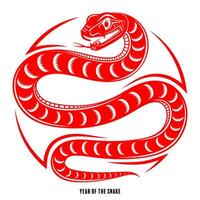 content chinois Nouveau année 2025 le serpent zodiaque signe avec fleur, lanterne, asiatique éléments rouge papier Couper style sur Couleur Contexte. vecteur