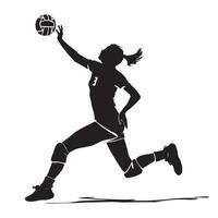 une noir et blanc de une femme en jouant volley-ball vecteur
