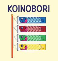 koinobori carpe banderoles sur or éléments Contexte. Japonais traduire d'or la semaine vacances vecteur