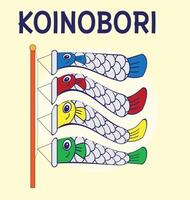 koinobori carpe banderoles sur or éléments Contexte. Japonais traduire d'or la semaine vacances vecteur