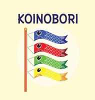 koinobori carpe banderoles sur or éléments Contexte. Japonais traduire d'or la semaine vacances vecteur