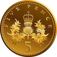 Britanique argent or pièce de monnaie 5 sous vecteur