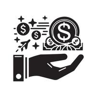 argent sur le main silhouette style. enregistrer argent icône, investissement, la finance signe. vecteur