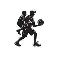 basketball joueur papa avec Balle panier silhouette vecteur