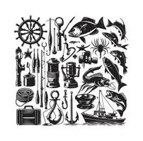 pêche éléments icône illustration silhouettes vecteur