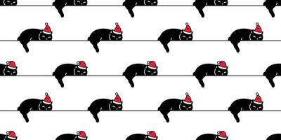 chat sans couture modèle Noël Père Noël claus chapeau chaton en train de dormir dessin animé écharpe isolé répéter fond d'écran tuile Contexte illustration griffonnage noir conception vecteur