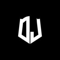 Ruban de logo de lettre monogramme dj avec style de bouclier isolé sur fond noir vecteur