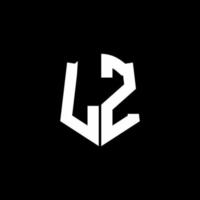 Ruban de logo de lettre monogramme lz avec style de bouclier isolé sur fond noir vecteur