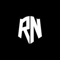 Ruban de logo de lettre monogramme rn avec style de bouclier isolé sur fond noir vecteur