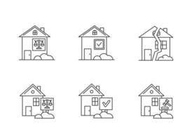 l'immobilier compte ensemble d'icônes linéaires parfaites au pixel. litige juridique en matière de location. litige immobilier, procès. symboles de contour de ligne mince personnalisables. illustrations de contour de vecteur isolé. trait modifiable