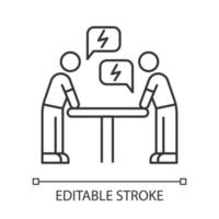 icône linéaire parfaite de pixel de négociation. dialogue entre les parties. argument. intérêts opposés. illustration personnalisable de fine ligne. symbole de contour. dessin de contour isolé de vecteur. trait modifiable vecteur