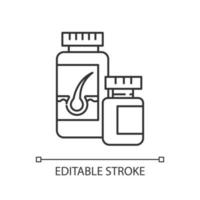icône linéaire parfaite de pilules pixel. vitamine pour une croissance saine des cheveux. médicament contre l'alopécie. illustration personnalisable de fine ligne. symbole de contour. dessin de contour isolé de vecteur. trait modifiable vecteur