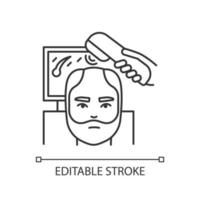 icône linéaire parfaite de pixel de trichoscopie. traitement de la chute des cheveux. diagnostic des maladies du cuir chevelu et des cheveux. illustration personnalisable de fine ligne. symbole de contour. dessin de contour isolé de vecteur. trait modifiable vecteur