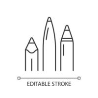icône linéaire de stylos et crayons. fournitures scolaires. instrument d'écriture. utiliser pour le dessin et l'esquisse. illustration personnalisable de fine ligne. symbole de contour. dessin de contour isolé de vecteur. trait modifiable vecteur
