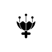 symbole de genre pour l'icône de glyphe noir féminin. signe de la triple lune. symbolisme de la fleur. représentant la pureté et la virginité. attribut de féminité. symbole de silhouette sur un espace blanc. illustration vectorielle isolée vecteur