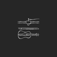 Instruments de musique imprimés en 3D craie icône blanche sur fond sombre. impression de violon acoustique. la fabrication additive. industrie musicale innovante. illustration de tableau de vecteur isolé sur fond noir