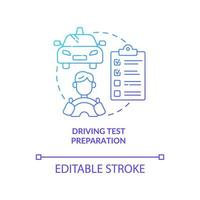 icône de concept de gradient bleu de préparation au test de conduite. l'école de conduite profite à l'illustration de la ligne mince de l'idée abstraite. examen route et théorie. le permis de conduire. dessin en couleur de contour isolé de vecteur