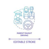 parent a enseigné la conduite de l'icône de concept de dégradé bleu. éducation à la conduite pour les adolescents illustration de fine ligne idée abstraite. compétence et capacité de conduite du véhicule. dessin en couleur de contour isolé de vecteur