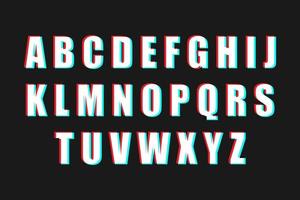 ensemble de lettres de l'alphabet sur fond noir. police d'effet 3D. signe bleu rouge. vecteur