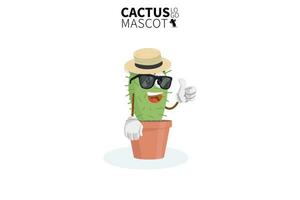 mascotte de cactus de dessin animé, illustration vectorielle d'une mascotte de personnage de cactus vert mignon vecteur