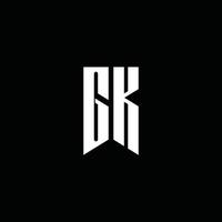 monogramme du logo gk avec style emblème isolé sur fond noir vecteur