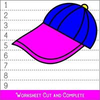 feuille de travail. jeu pour les enfants, les enfants. énigmes mathématiques. couper et compléter. apprendre les mathématiques. casquette. vecteur