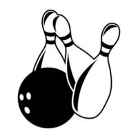 Boule et épingles de bowling noir et blanc à dix quilles vecteur