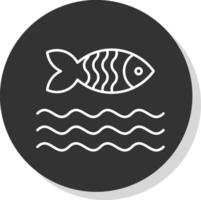 poisson ligne gris cercle icône vecteur