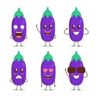 dessin animé mignon d'aubergine coloré avec diverses expressions vecteur