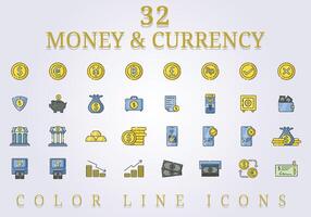 ensemble de argent et devise ligne Couleur icône illustration conception vecteur