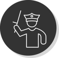 policier en portant bâton ligne gris cercle icône vecteur