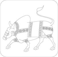 taureau indien dans le style folklorique indien kalamkari, pour l'impression textile, logo, papier peint vecteur