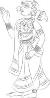 douche de bénédictions sur la mariée lors de la cérémonie de mariage, dessinée dans l'art populaire indien, style kalamkari. pour impression textile, logo, papier peint vecteur