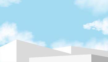 ciel bleu,nuage arrière-plan, 3d blanc podium étape afficher maquette pour cosmétique produit cadeau, minimal toile de fond scène gris architecture, verticale conception bannière pour printemps été Contexte vecteur