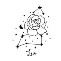 Leo zodiaque signe avec lune, fleur et étoiles. céleste constellation vecteur