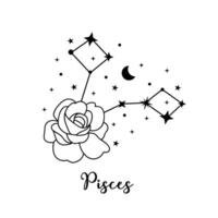 Poissons zodiaque signe avec lune, fleur et étoiles. céleste constellation vecteur