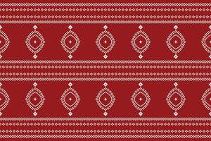 traditionnel ethnique motifs ikat géométrique en tissu modèle traverser point.ikat broderie ethnique Oriental pixel rouge Contexte. résumé, illustration. texture, Noël, décoration, papier peint. vecteur