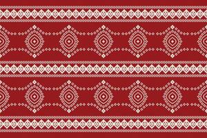 traditionnel ethnique motifs ikat géométrique en tissu modèle traverser point.ikat broderie ethnique Oriental pixel rouge Contexte. résumé, illustration. texture, Noël, décoration, papier peint. vecteur
