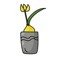 plante à fleurs bulbeuse en pot gris, plante d'intérieur en style doodle vecteur