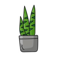 plante en pot en pot gris, fleur verte à la maison avec de longues feuilles tachetées lumineuses dans un style doodle vecteur