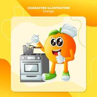 mignonne Orange personnage cuisine sur une le fourneau vecteur
