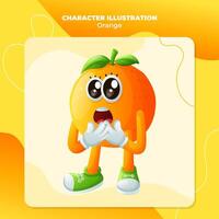 mignonne Orange personnage avec une surpris visage et ouvert bouche vecteur