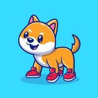 mignonne shiba inu chien portant des chaussures dessin animé vecteur