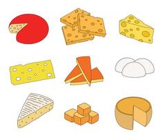 des gamins dessin dessin animé illustration ensemble de différent les types fromage icône isolé sur blanc vecteur
