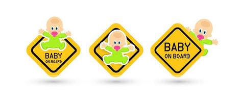 Ensemble d'autocollants d'avertissement de bébé à bord, panneaux de signalisation, modèle de panneaux vectoriels isolés sur fond blanc. vecteur