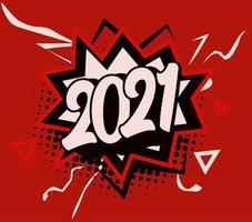 cracker bang avec numéros 2021, discours de style bande dessinée, logo isolé de dessin animé pour bannière, affiche, messages et carte de voeux, illustration vectorielle vecteur